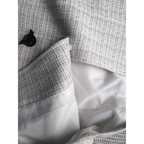 TAHARI ASL Tweed Cream & Silver Sparkle Jacket Blazer 14 Black Accent Buttons - Picture 12 of 12